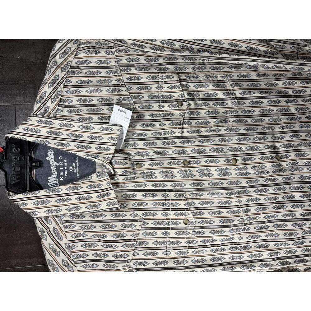 Wrangler Retro Western Shirt Mens XXL NWT Tan Aztec Stripe Pearl Snap Cowboy